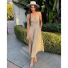 imageBTFBM Women 2025 Summer Spaghetti Strap Midi Dress Sleeveless V Neck Cutout Slit Casual Beach Party Maxi Dresses PocketsApricot