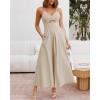 imageBTFBM Women 2025 Summer Spaghetti Strap Midi Dress Sleeveless V Neck Cutout Slit Casual Beach Party Maxi Dresses PocketsApricot