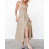 imageBTFBM Women 2025 Summer Spaghetti Strap Midi Dress Sleeveless V Neck Cutout Slit Casual Beach Party Maxi Dresses PocketsApricot