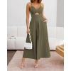 imageBTFBM Women 2025 Summer Spaghetti Strap Midi Dress Sleeveless V Neck Cutout Slit Casual Beach Party Maxi Dresses PocketsArmy Green