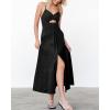 imageBTFBM Women 2025 Summer Spaghetti Strap Midi Dress Sleeveless V Neck Cutout Slit Casual Beach Party Maxi Dresses PocketsBlack