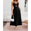 imageBTFBM Women 2025 Summer Spaghetti Strap Midi Dress Sleeveless V Neck Cutout Slit Casual Beach Party Maxi Dresses PocketsBlack