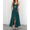 imageBTFBM Women 2025 Summer Spaghetti Strap Midi Dress Sleeveless V Neck Cutout Slit Casual Beach Party Maxi Dresses PocketsBlue Green
