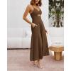 imageBTFBM Women 2025 Summer Spaghetti Strap Midi Dress Sleeveless V Neck Cutout Slit Casual Beach Party Maxi Dresses PocketsBrown