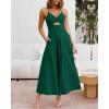 imageBTFBM Women 2025 Summer Spaghetti Strap Midi Dress Sleeveless V Neck Cutout Slit Casual Beach Party Maxi Dresses PocketsDark Green