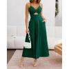 imageBTFBM Women 2025 Summer Spaghetti Strap Midi Dress Sleeveless V Neck Cutout Slit Casual Beach Party Maxi Dresses PocketsDark Green