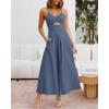 imageBTFBM Women 2025 Summer Spaghetti Strap Midi Dress Sleeveless V Neck Cutout Slit Casual Beach Party Maxi Dresses PocketsDark Grey Blue