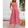 imageBTFBM Women 2025 Summer Spaghetti Strap Midi Dress Sleeveless V Neck Cutout Slit Casual Beach Party Maxi Dresses PocketsDark Pink