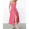 imageBTFBM Women 2025 Summer Spaghetti Strap Midi Dress Sleeveless V Neck Cutout Slit Casual Beach Party Maxi Dresses PocketsDark Pink