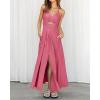 imageBTFBM Women 2025 Summer Spaghetti Strap Midi Dress Sleeveless V Neck Cutout Slit Casual Beach Party Maxi Dresses PocketsDark Pink