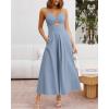 imageBTFBM Women 2025 Summer Spaghetti Strap Midi Dress Sleeveless V Neck Cutout Slit Casual Beach Party Maxi Dresses PocketsGrey Blue