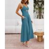imageBTFBM Women 2025 Summer Spaghetti Strap Midi Dress Sleeveless V Neck Cutout Slit Casual Beach Party Maxi Dresses PocketsLake Blue