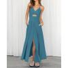 imageBTFBM Women 2025 Summer Spaghetti Strap Midi Dress Sleeveless V Neck Cutout Slit Casual Beach Party Maxi Dresses PocketsLake Blue