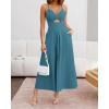 imageBTFBM Women 2025 Summer Spaghetti Strap Midi Dress Sleeveless V Neck Cutout Slit Casual Beach Party Maxi Dresses PocketsLake Blue