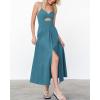 imageBTFBM Women 2025 Summer Spaghetti Strap Midi Dress Sleeveless V Neck Cutout Slit Casual Beach Party Maxi Dresses PocketsLake Blue
