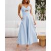 imageBTFBM Women 2025 Summer Spaghetti Strap Midi Dress Sleeveless V Neck Cutout Slit Casual Beach Party Maxi Dresses PocketsLight Blue