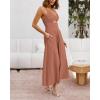 imageBTFBM Women 2025 Summer Spaghetti Strap Midi Dress Sleeveless V Neck Cutout Slit Casual Beach Party Maxi Dresses PocketsLight Brown