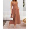 imageBTFBM Women 2025 Summer Spaghetti Strap Midi Dress Sleeveless V Neck Cutout Slit Casual Beach Party Maxi Dresses PocketsLight Brown