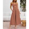imageBTFBM Women 2025 Summer Spaghetti Strap Midi Dress Sleeveless V Neck Cutout Slit Casual Beach Party Maxi Dresses PocketsLight Brown