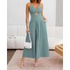 imageBTFBM Women 2025 Summer Spaghetti Strap Midi Dress Sleeveless V Neck Cutout Slit Casual Beach Party Maxi Dresses PocketsLight Lake Blue