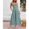 imageBTFBM Women 2025 Summer Spaghetti Strap Midi Dress Sleeveless V Neck Cutout Slit Casual Beach Party Maxi Dresses PocketsLight Lake Blue