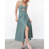 imageBTFBM Women 2025 Summer Spaghetti Strap Midi Dress Sleeveless V Neck Cutout Slit Casual Beach Party Maxi Dresses PocketsLight Lake Blue