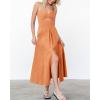 imageBTFBM Women 2025 Summer Spaghetti Strap Midi Dress Sleeveless V Neck Cutout Slit Casual Beach Party Maxi Dresses PocketsLight Orange