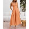 imageBTFBM Women 2025 Summer Spaghetti Strap Midi Dress Sleeveless V Neck Cutout Slit Casual Beach Party Maxi Dresses PocketsLight Orange