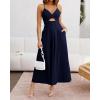 imageBTFBM Women 2025 Summer Spaghetti Strap Midi Dress Sleeveless V Neck Cutout Slit Casual Beach Party Maxi Dresses PocketsNavy