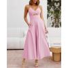 imageBTFBM Women 2025 Summer Spaghetti Strap Midi Dress Sleeveless V Neck Cutout Slit Casual Beach Party Maxi Dresses PocketsPink