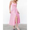 imageBTFBM Women 2025 Summer Spaghetti Strap Midi Dress Sleeveless V Neck Cutout Slit Casual Beach Party Maxi Dresses PocketsPink