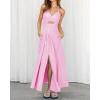 imageBTFBM Women 2025 Summer Spaghetti Strap Midi Dress Sleeveless V Neck Cutout Slit Casual Beach Party Maxi Dresses PocketsPink