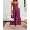 imageBTFBM Women 2025 Summer Spaghetti Strap Midi Dress Sleeveless V Neck Cutout Slit Casual Beach Party Maxi Dresses PocketsPurple