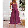 imageBTFBM Women 2025 Summer Spaghetti Strap Midi Dress Sleeveless V Neck Cutout Slit Casual Beach Party Maxi Dresses PocketsPurple