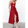 imageBTFBM Women 2025 Summer Spaghetti Strap Midi Dress Sleeveless V Neck Cutout Slit Casual Beach Party Maxi Dresses PocketsRed