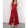 imageBTFBM Women 2025 Summer Spaghetti Strap Midi Dress Sleeveless V Neck Cutout Slit Casual Beach Party Maxi Dresses PocketsRed