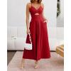 imageBTFBM Women 2025 Summer Spaghetti Strap Midi Dress Sleeveless V Neck Cutout Slit Casual Beach Party Maxi Dresses PocketsRed
