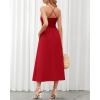imageBTFBM Women 2025 Summer Spaghetti Strap Midi Dress Sleeveless V Neck Cutout Slit Casual Beach Party Maxi Dresses PocketsRed