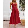 imageBTFBM Women 2025 Summer Spaghetti Strap Midi Dress Sleeveless V Neck Cutout Slit Casual Beach Party Maxi Dresses PocketsRed