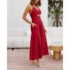 imageBTFBM Women 2025 Summer Spaghetti Strap Midi Dress Sleeveless V Neck Cutout Slit Casual Beach Party Maxi Dresses PocketsRed