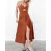 imageBTFBM Women 2025 Summer Spaghetti Strap Midi Dress Sleeveless V Neck Cutout Slit Casual Beach Party Maxi Dresses PocketsRust Red