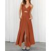 imageBTFBM Women 2025 Summer Spaghetti Strap Midi Dress Sleeveless V Neck Cutout Slit Casual Beach Party Maxi Dresses PocketsRust Red