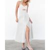 imageBTFBM Women 2025 Summer Spaghetti Strap Midi Dress Sleeveless V Neck Cutout Slit Casual Beach Party Maxi Dresses PocketsWhite