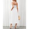 imageBTFBM Women 2025 Summer Spaghetti Strap Midi Dress Sleeveless V Neck Cutout Slit Casual Beach Party Maxi Dresses PocketsWhite