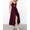imageBTFBM Women 2025 Summer Spaghetti Strap Midi Dress Sleeveless V Neck Cutout Slit Casual Beach Party Maxi Dresses PocketsWine Red