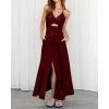 imageBTFBM Women 2025 Summer Spaghetti Strap Midi Dress Sleeveless V Neck Cutout Slit Casual Beach Party Maxi Dresses PocketsWine Red