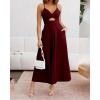 imageBTFBM Women 2025 Summer Spaghetti Strap Midi Dress Sleeveless V Neck Cutout Slit Casual Beach Party Maxi Dresses PocketsWine Red