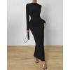 imageBTFBM Women Bodycon Maxi Dress Long Sleeve Back Slit Ruched Elegant Party Cocktail Formal Fall Wedding Guest DressesBlack