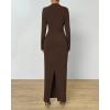 imageBTFBM Women Bodycon Maxi Dress Long Sleeve Back Slit Ruched Elegant Party Cocktail Formal Fall Wedding Guest DressesBrown