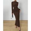 imageBTFBM Women Bodycon Maxi Dress Long Sleeve Back Slit Ruched Elegant Party Cocktail Formal Fall Wedding Guest DressesBrown